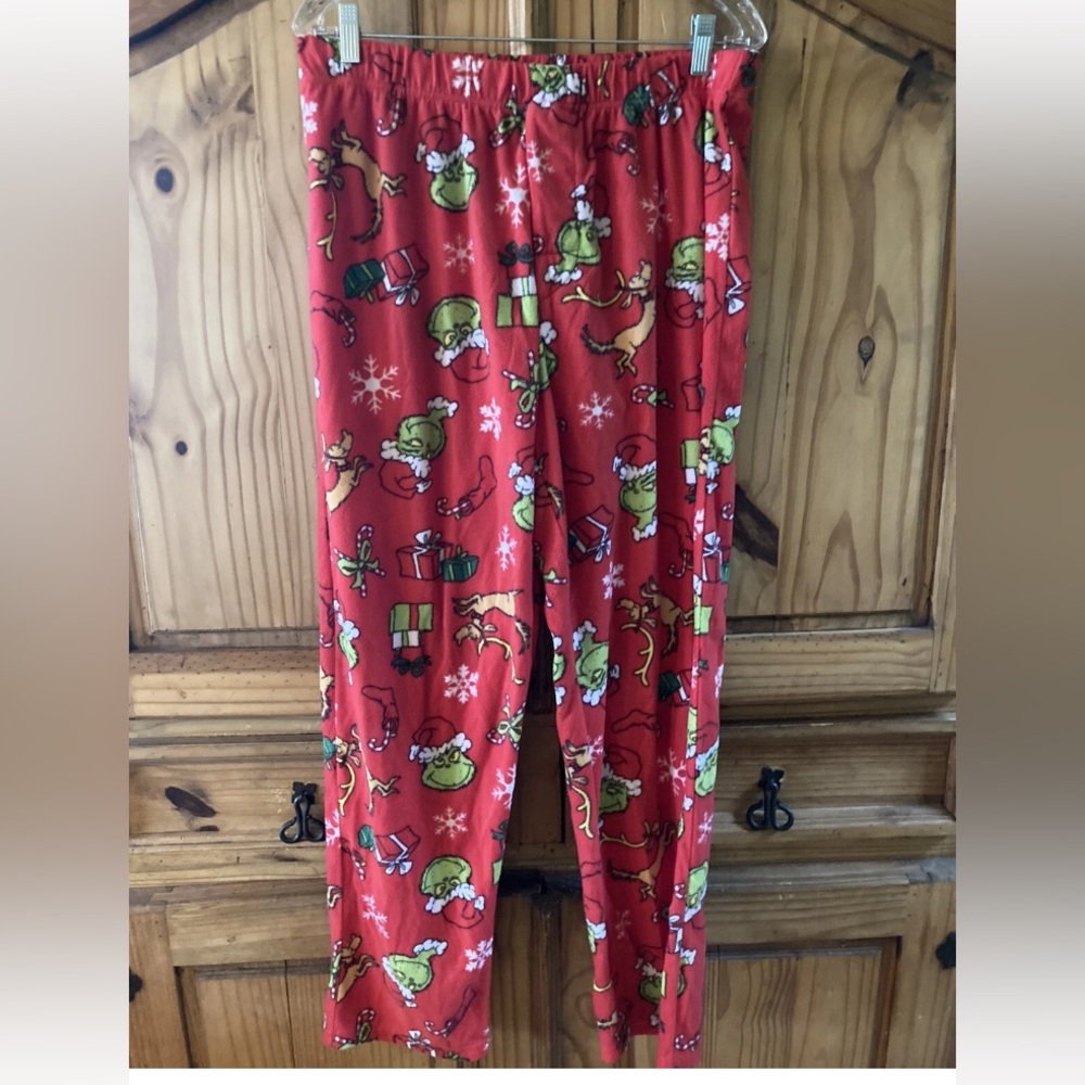 Men’s Dr. Seuss The Grinch red green fleece pajama lounge pants - size L (36/38)